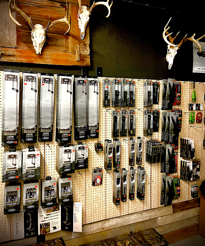Archery accessories hung on a wall